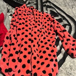 PINK Victoria's Secret Coral and Black Polka Dot Robe